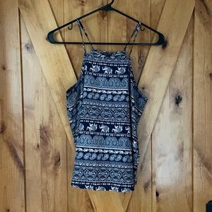 Navy blue with a light peach colored pattern